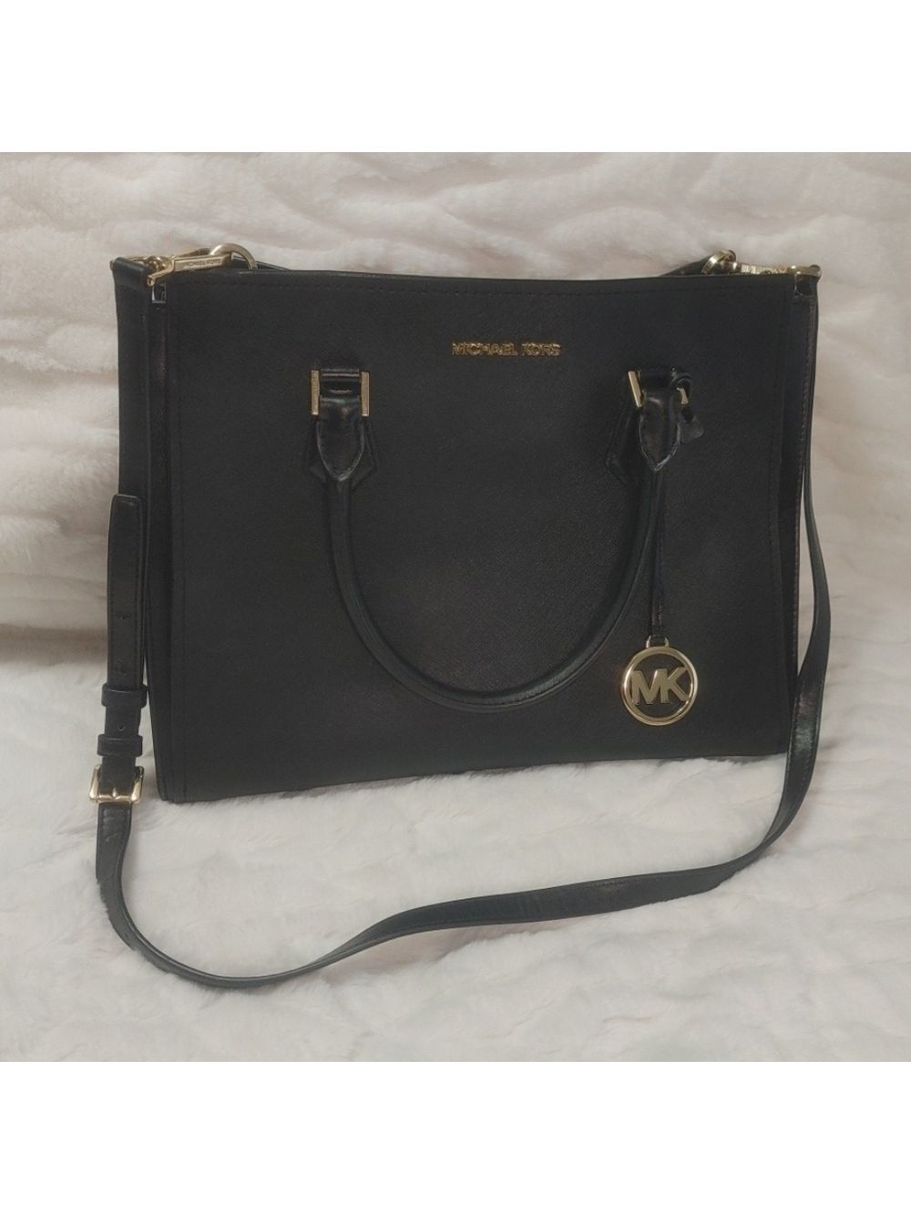 Michael Kors Hope Large Saffiano Leather Satchel Messenger Bag Black 2003